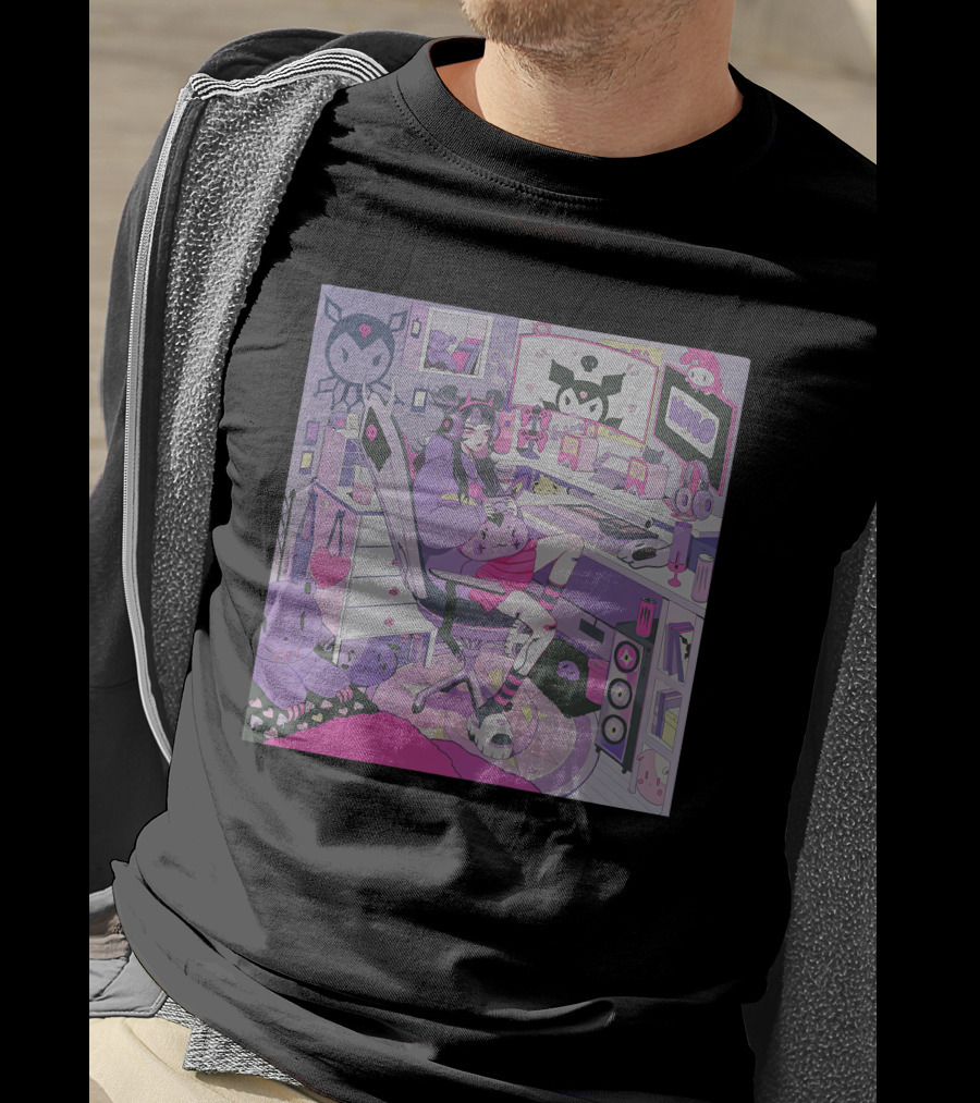 Kiru Made Fuku Mono Lavender Mood Vacuum Anime Gaming Room With Kuro Plushies And Headset Gamer Girl T-Shirt