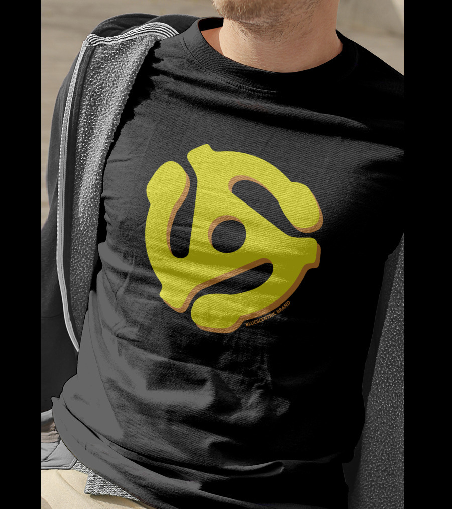 Bluescentric Brand Yellow 45 RPM Vinyl Record Adapter T-Shirt