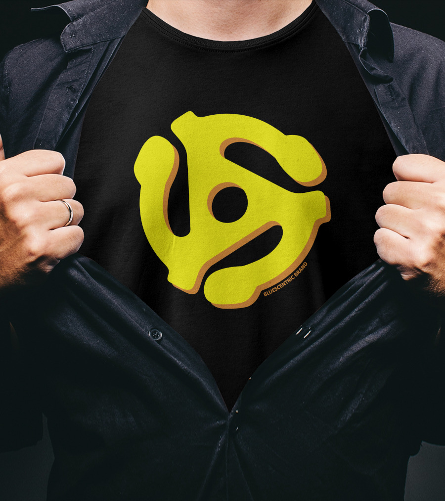 Bluescentric Brand Yellow 45 RPM Vinyl Record Adapter T-Shirt