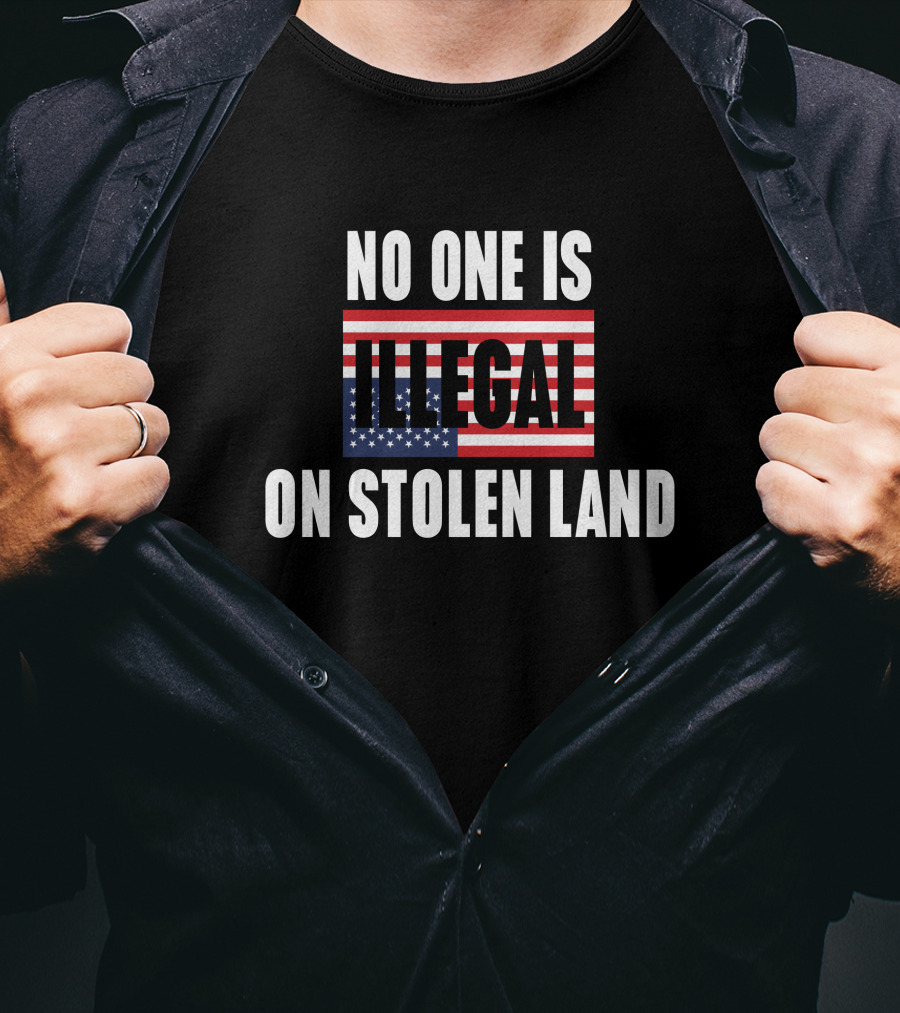 No One Is Illegal On Stolen Land American Flag Indigenous T-Shirt