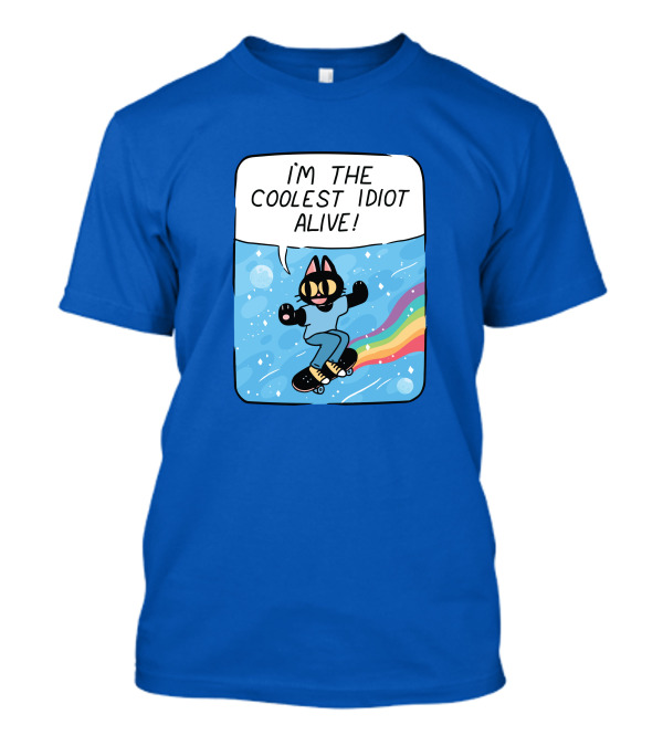 Dinercryptid Time Cowboy Cat Riding Skateboard I'm The Coolest Idiot Still Alive T-Shirt