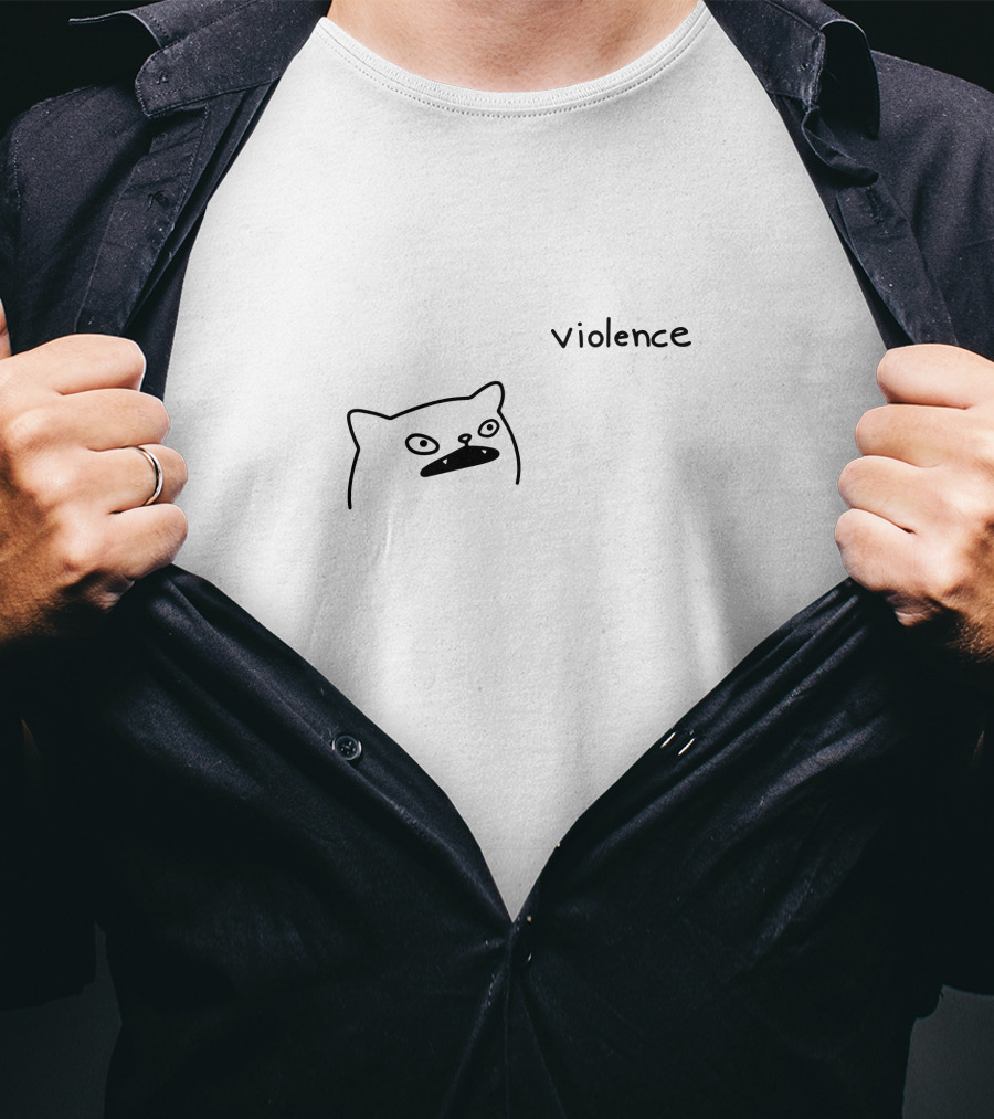 Portlandsbatman Poorlycatdraw Violence Cat T-Shirt