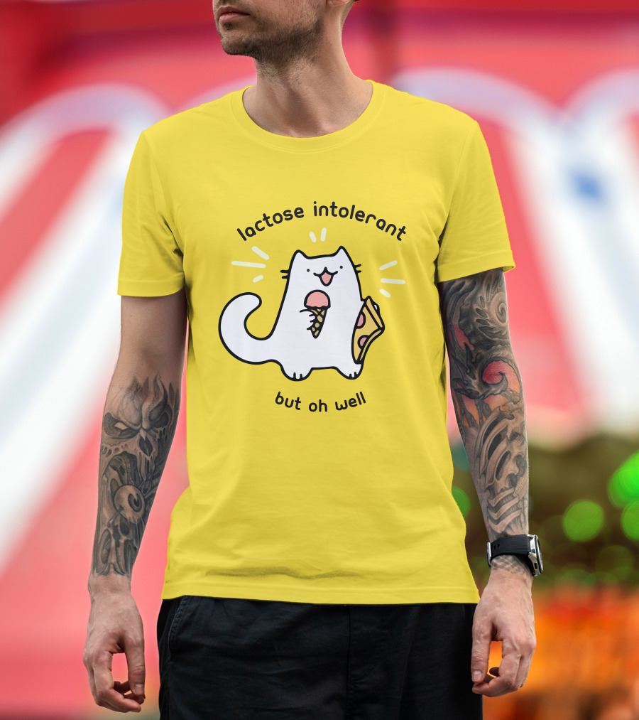 Lactose Intolerant Cat But Oh Well Eating Ice Cream Pizza Crowlines Merch T-Shirt