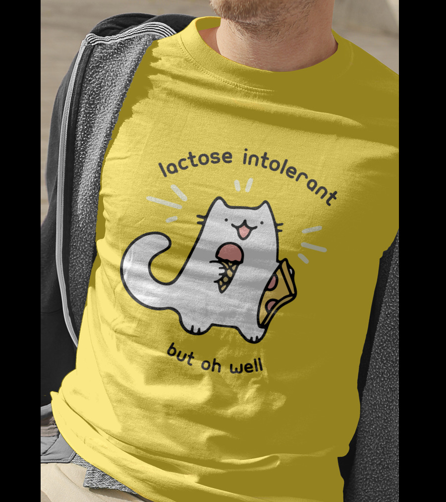 Lactose Intolerant Cat But Oh Well Eating Ice Cream Pizza Crowlines Merch T-Shirt