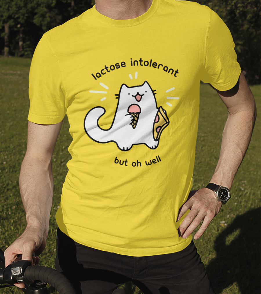 Lactose Intolerant Cat But Oh Well Eating Ice Cream Pizza Crowlines Merch T-Shirt