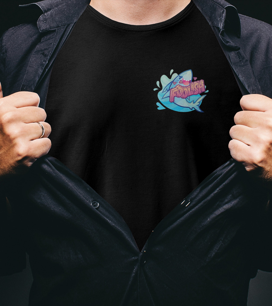 Foolish Gamers Shark With Blue Splash And Mountains T-Shirt