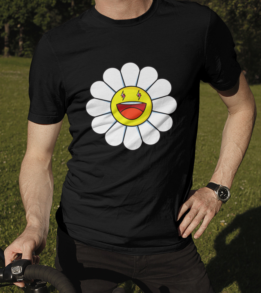 J Balvin Merch Blanco Large Flower Smiley Face With Lightning Eyes T-Shirt