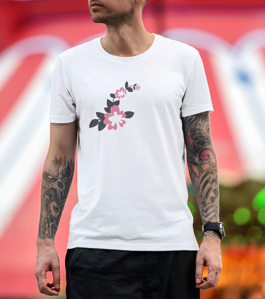 Jonaabug Marinette Pink and Black Flower T-Shirt