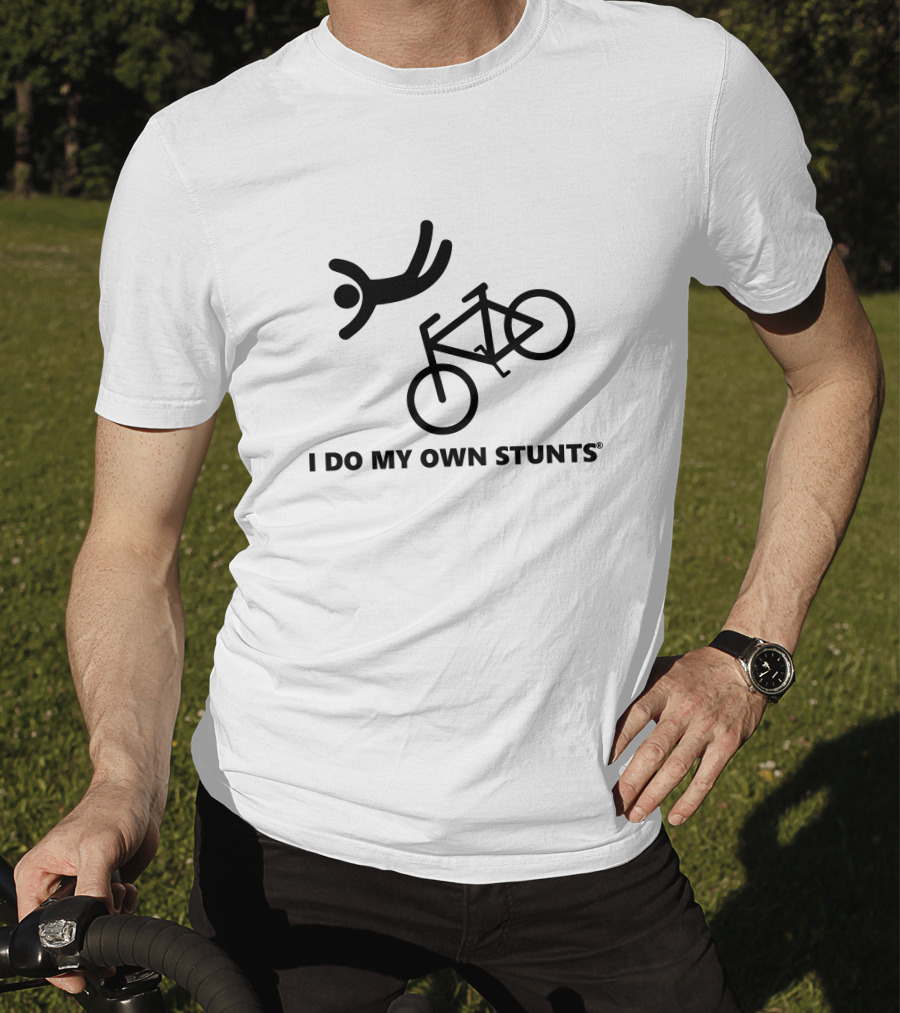 Shaun I Do My Own Stunts Falling Off Bicycle T-Shirt
