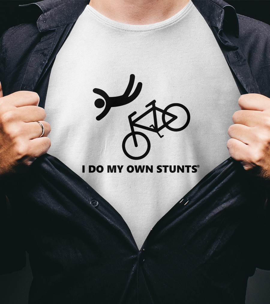 Shaun I Do My Own Stunts Falling Off Bicycle T-Shirt