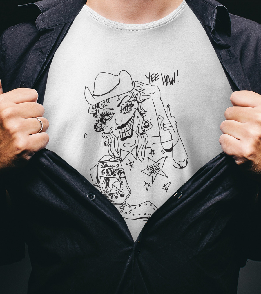 Thekla Merch Shop Yee Haw Champ Drawing With Stars And Cowboy Hat T-Shirt