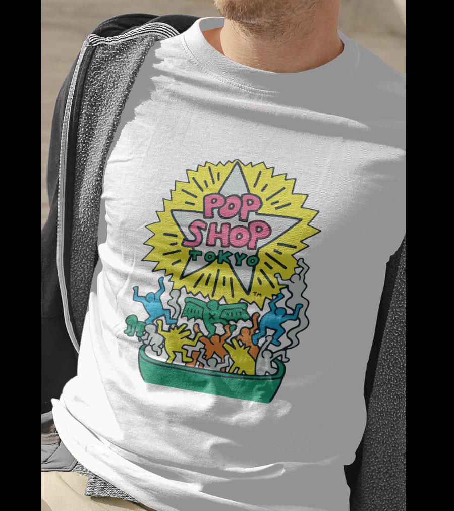 Orange Keith Haring Pop Shop Tokyo Starburst Colorful Figures T-Shirt