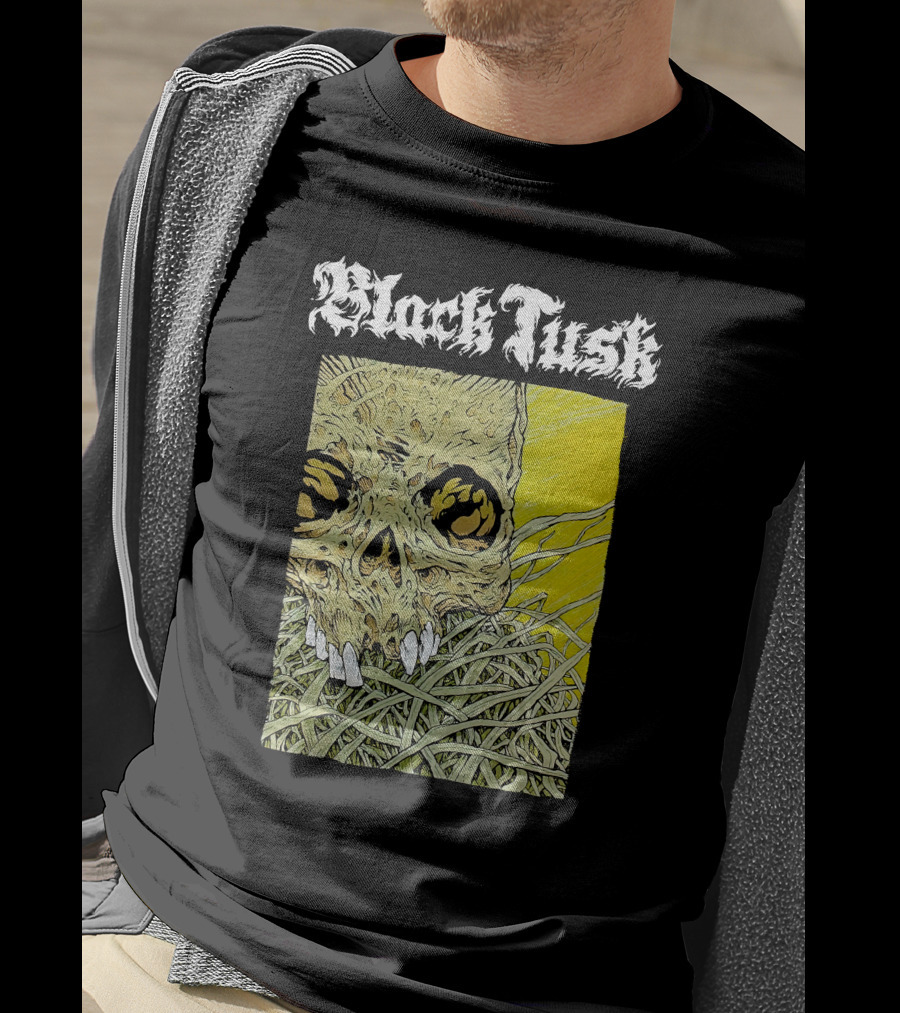 Night Shift Merch Chris Baines Black Tusk Heavy Metal Skull T-Shirt