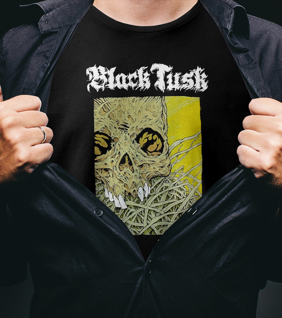 Night Shift Merch Chris Baines Black Tusk Heavy Metal Skull T-Shirt