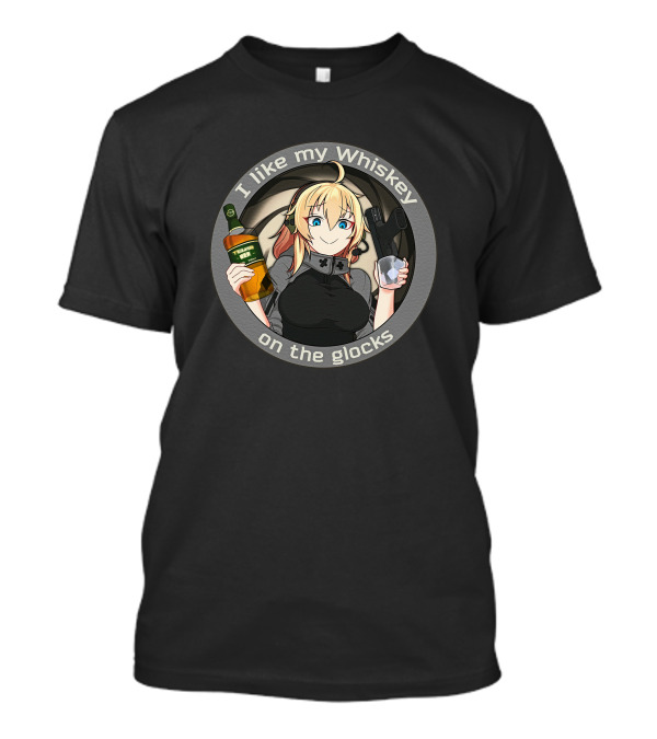 Waifu Dynamics Merch Whiskey Glocks Anime Character I Like My Whiskey T-Shirt