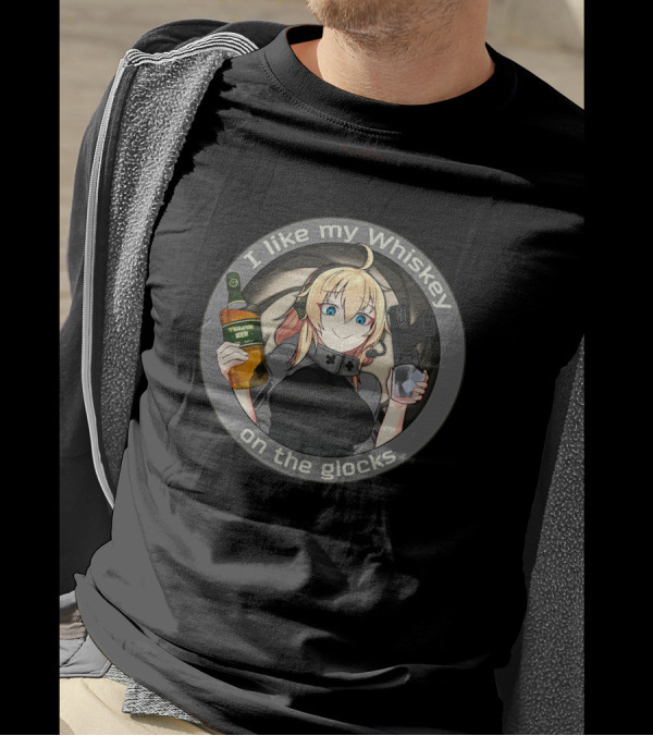 Waifu Dynamics Merch Whiskey Glocks Anime Character I Like My Whiskey T-Shirt