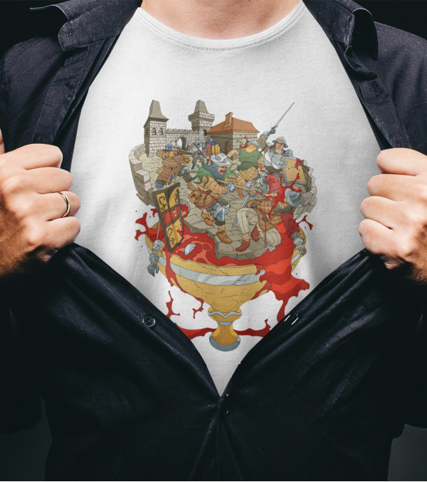 Graman Hussite Medieval Battle In Front Of Castle With Sword And Shield Warriors T-Shirt