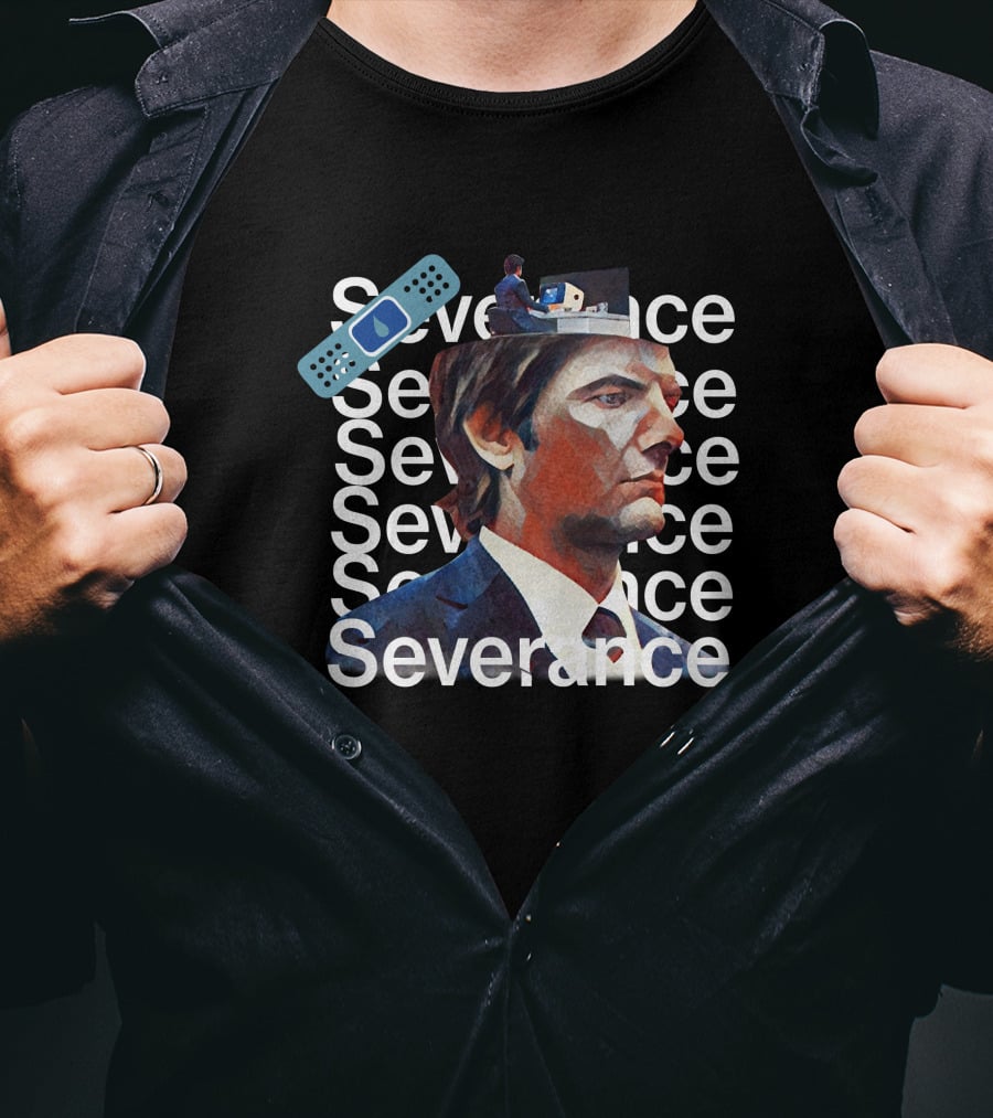Severance Portrait And Remote Control Icon With Repeated Text T-Shirt