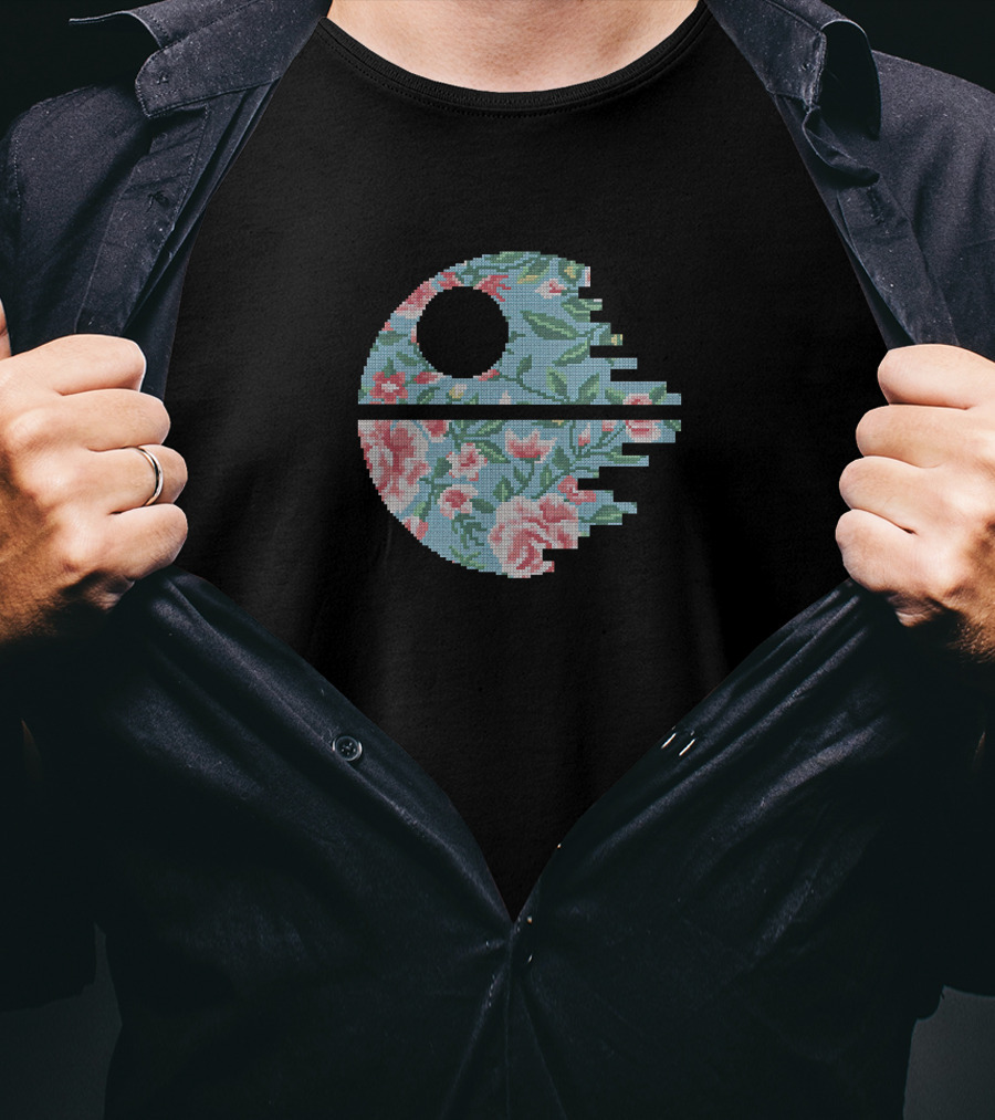 Star Wars Death Star Floral Cross Stitch Pattern For Cross Stitching Lovers T-Shirt