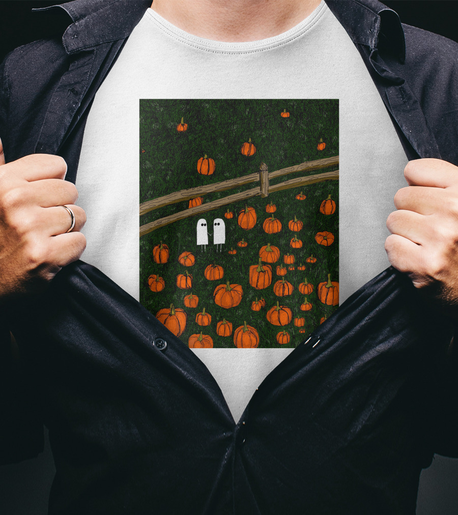 Nadiatheartist Shop Date Night Ghosts In Pumpkin Patch T-Shirt