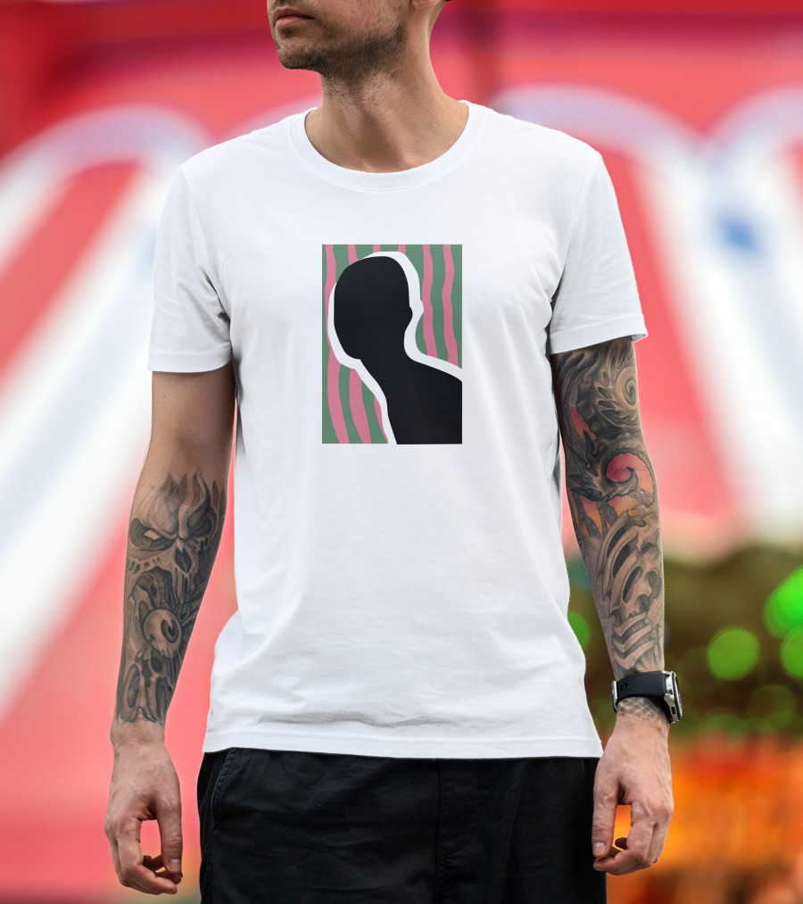 Everpress Shop Inner Talk Silhouette with Pink and Green Wavy Background T-Shirt