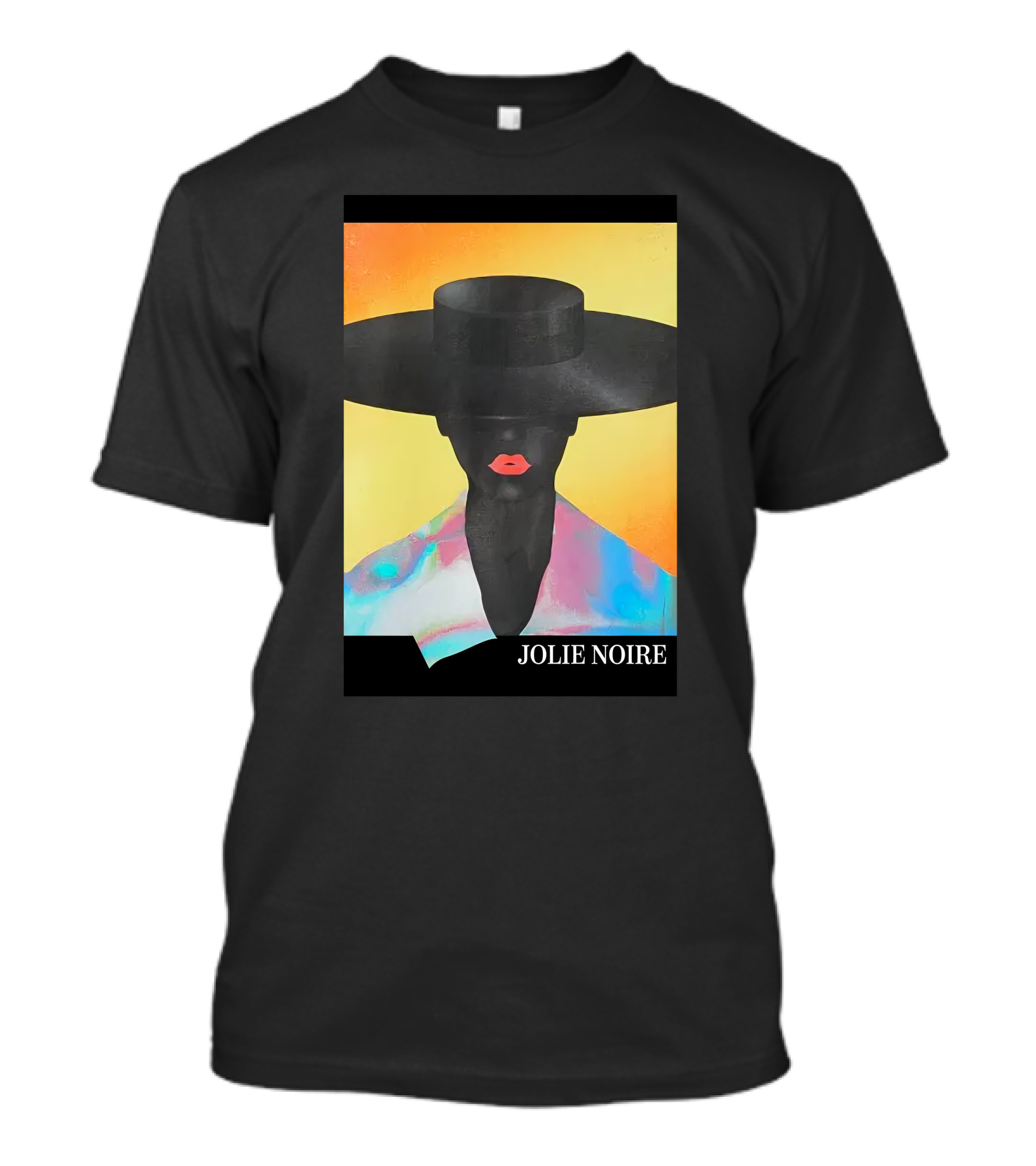Jolie Noire Vibrant Abstract Fashion Portrait With Black Hat T-Shirt