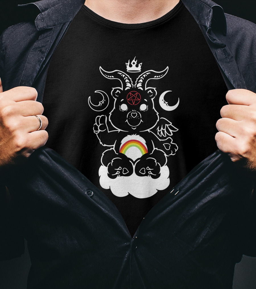Qwertee Scare Bear Occult Rainbow Cloud T-Shirt