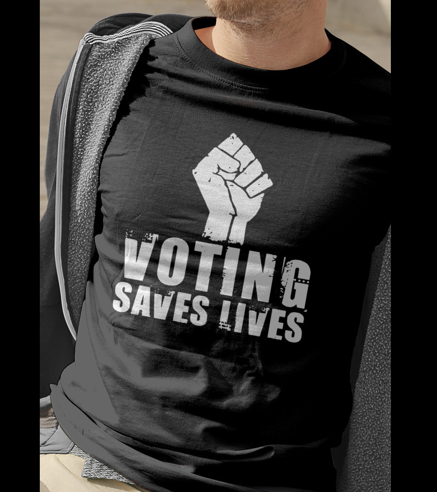 Rainy Studios Voting Saves Lives Fist Symbol Sam Aburime T-Shirt