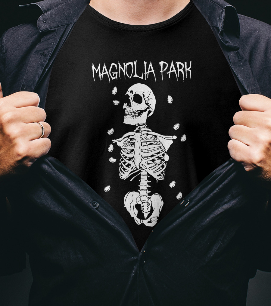 Magnolia Park Skeleton Design With Petals T-Shirt