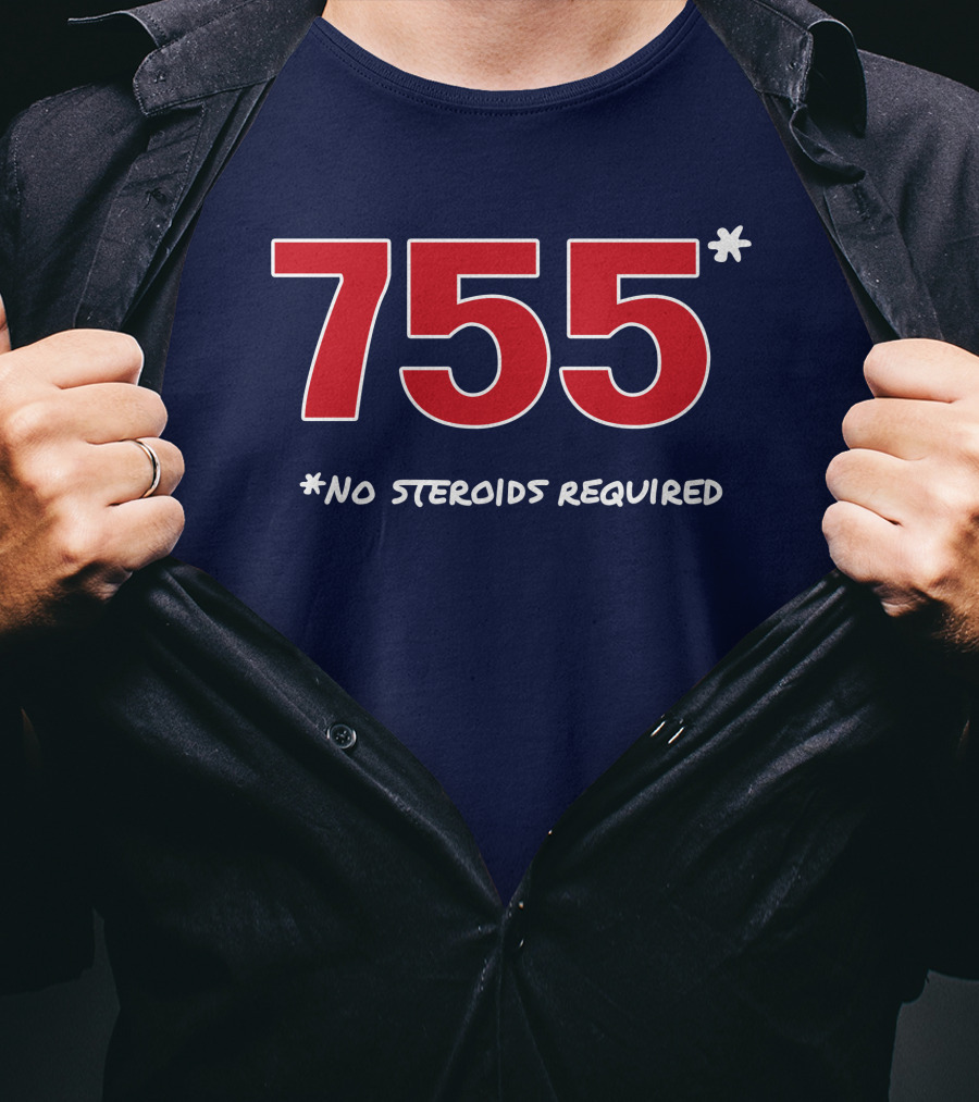Super 70s Sports Merch Store 755 No Steroids Required Iconic Baseball Number T-Shirt