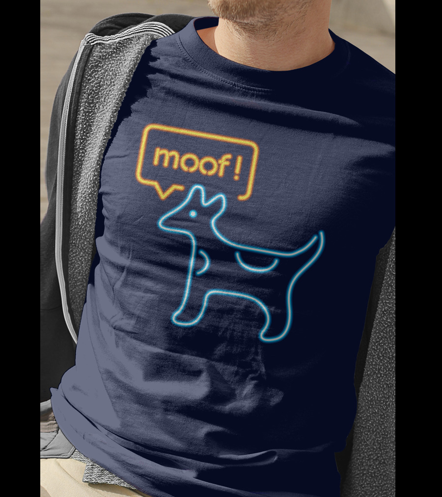 Bureau W W Dog Moof Ged Maheux Cow Neon Outline T-Shirt