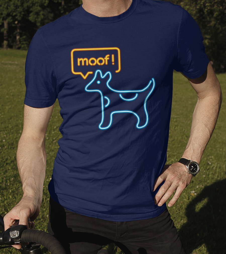 Bureau W W Dog Moof Ged Maheux Cow Neon Outline T-Shirt
