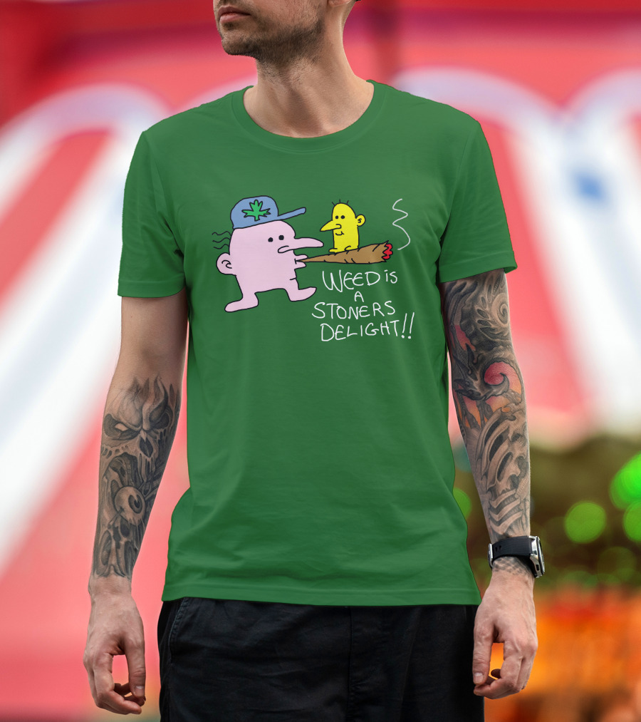 Threadless Shop Weed Is A Stoners Delight Green Cap Cartoon The Average Joey T-Shirt