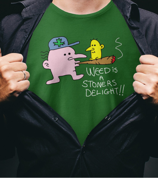 Threadless Shop Weed Is A Stoners Delight Green Cap Cartoon The Average Joey T-Shirt