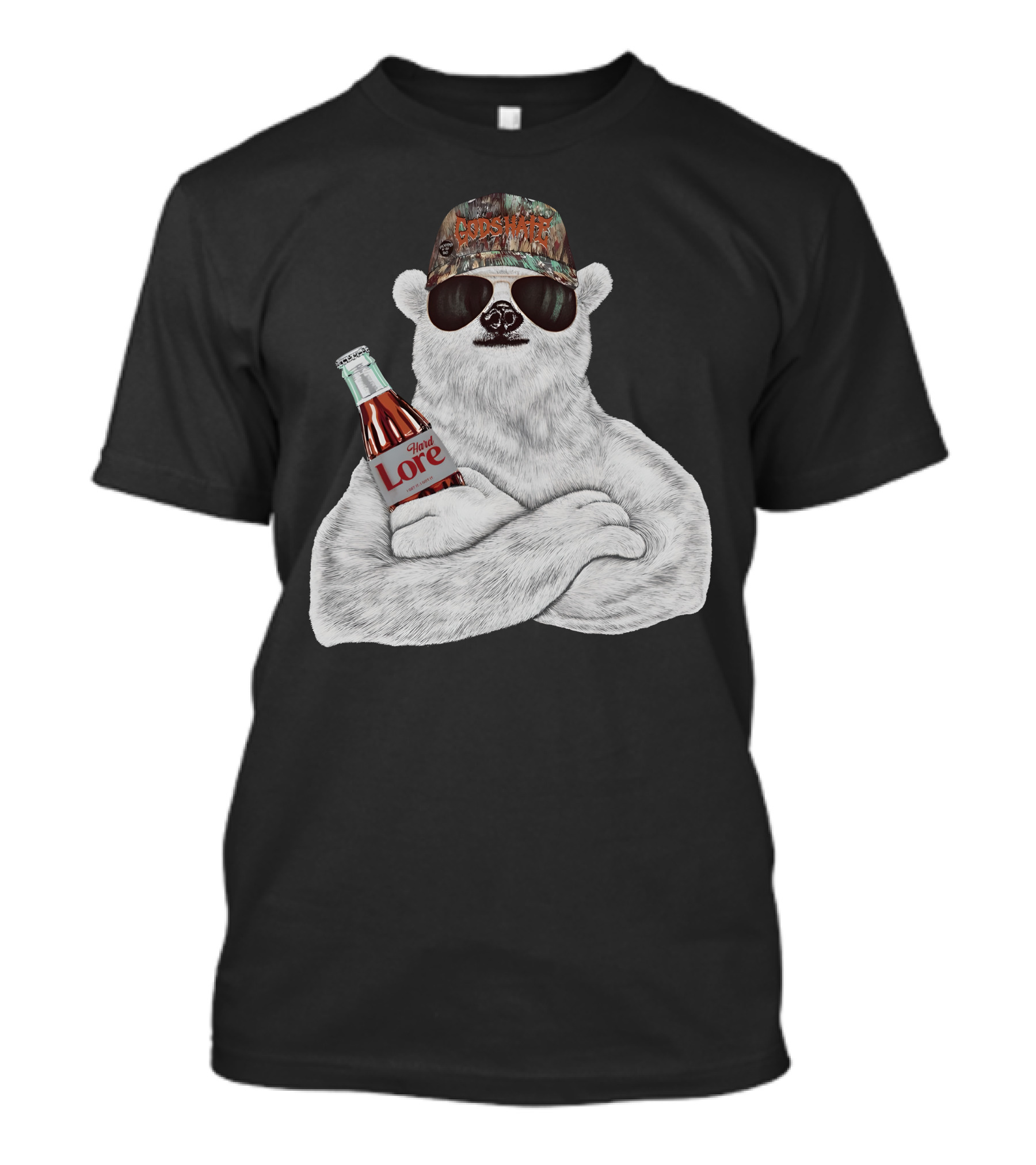 Crosswater Hardlore Polar Bear With Sunglasses And Soda Bottle T-Shirt