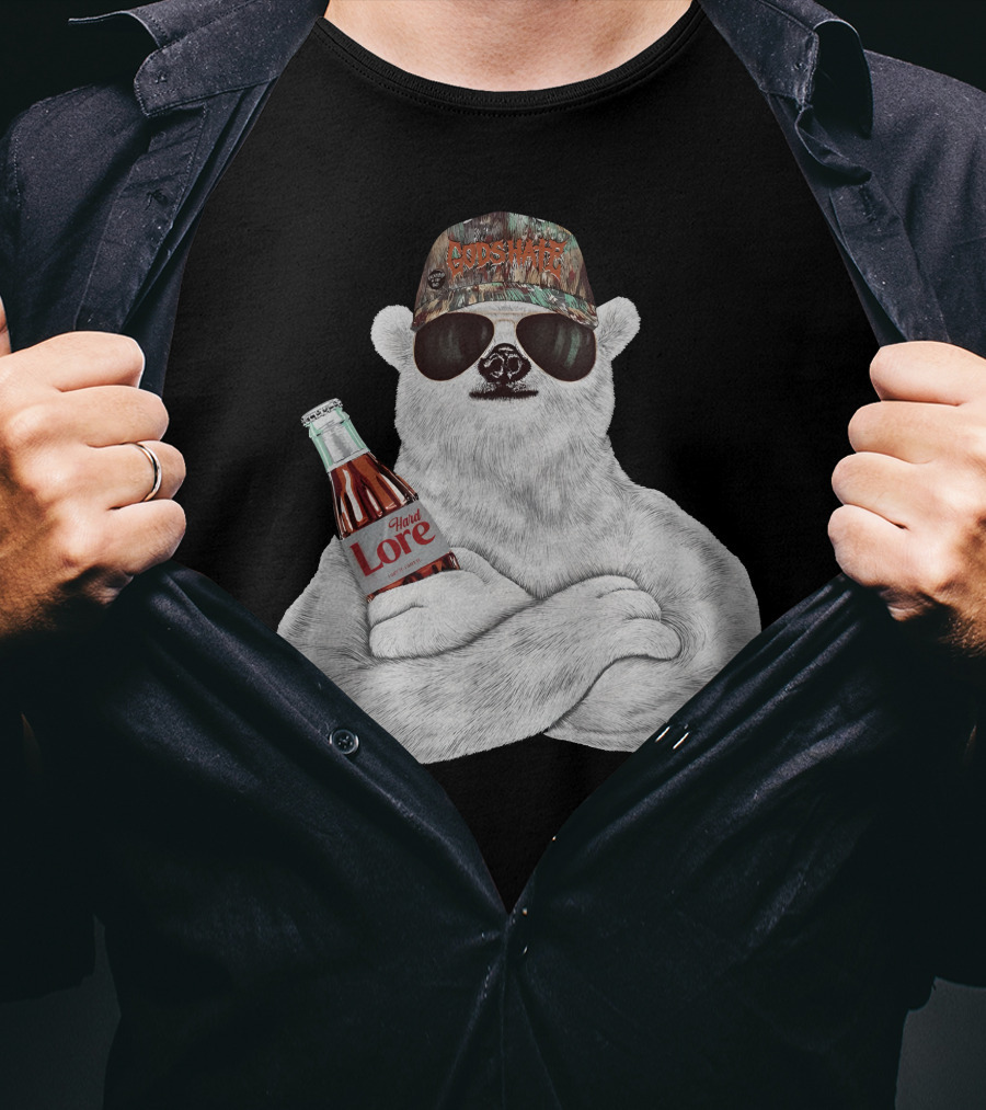 Crosswater Hardlore Polar Bear With Sunglasses And Soda Bottle T-Shirt