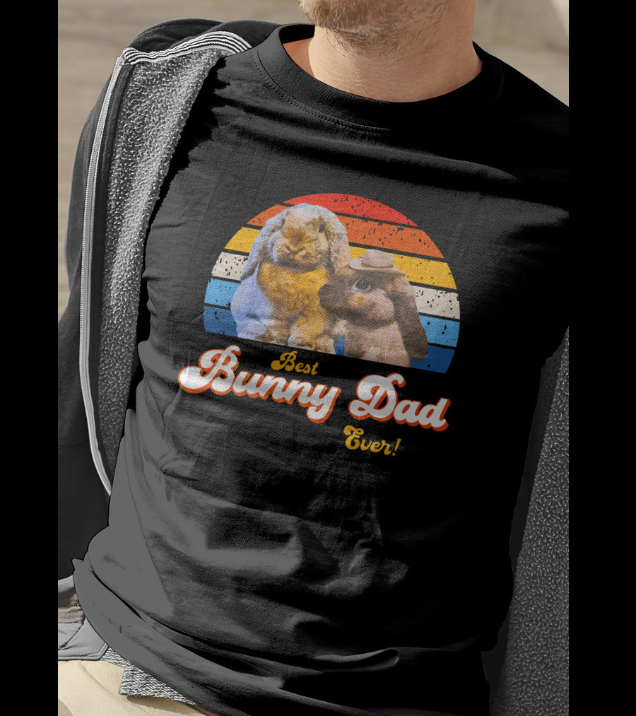 Best Bunny Dad Ever Vintage Sunset Style With Cute Rabbits T-Shirt