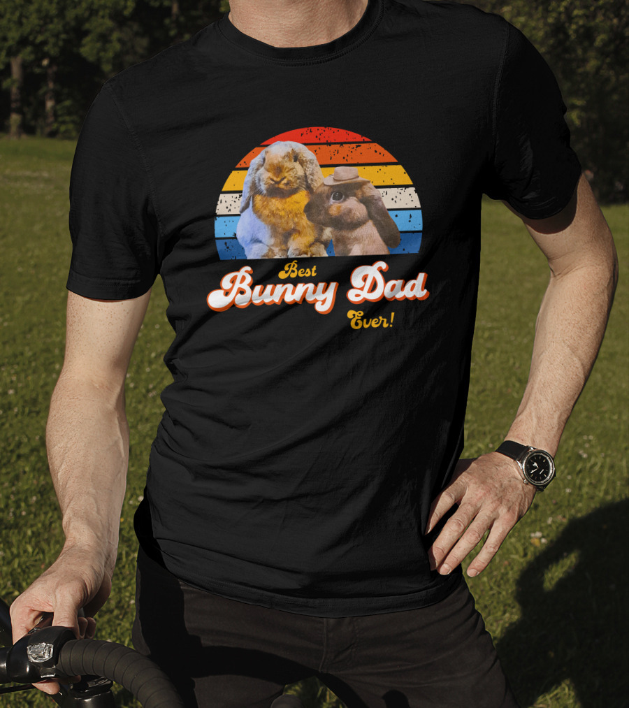 Best Bunny Dad Ever Vintage Sunset Style With Cute Rabbits T-Shirt
