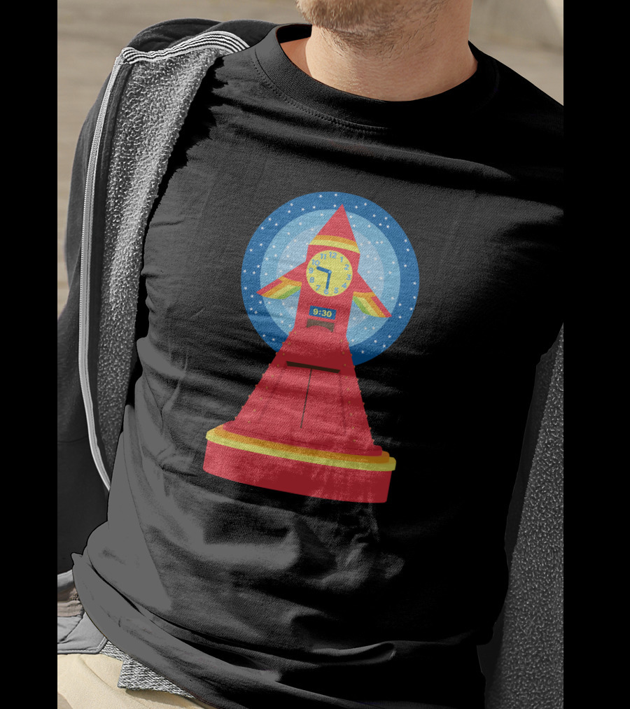 Rocket Clock With Colorful Timer And Starry Background T-Shirt