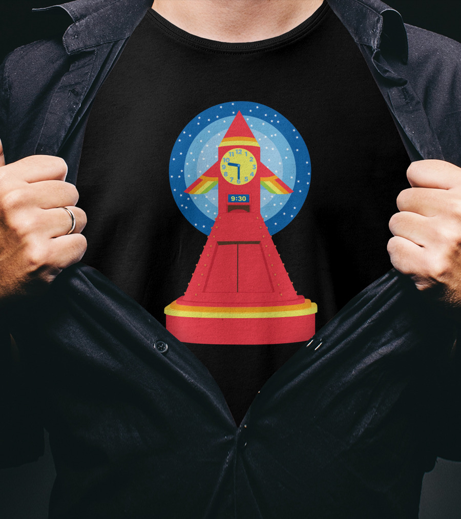 Rocket Clock With Colorful Timer And Starry Background T-Shirt