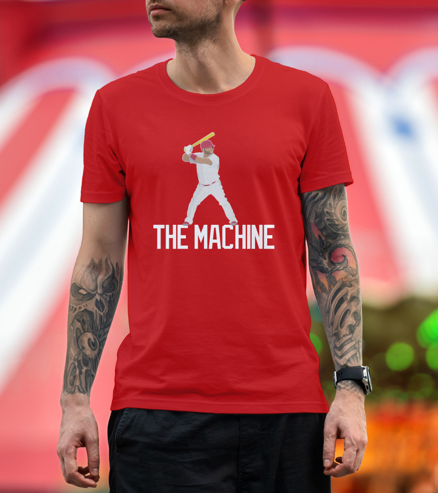 The Machine Baseball Player In White Uniform With Yellow Bat And Red Cap T-Shirt