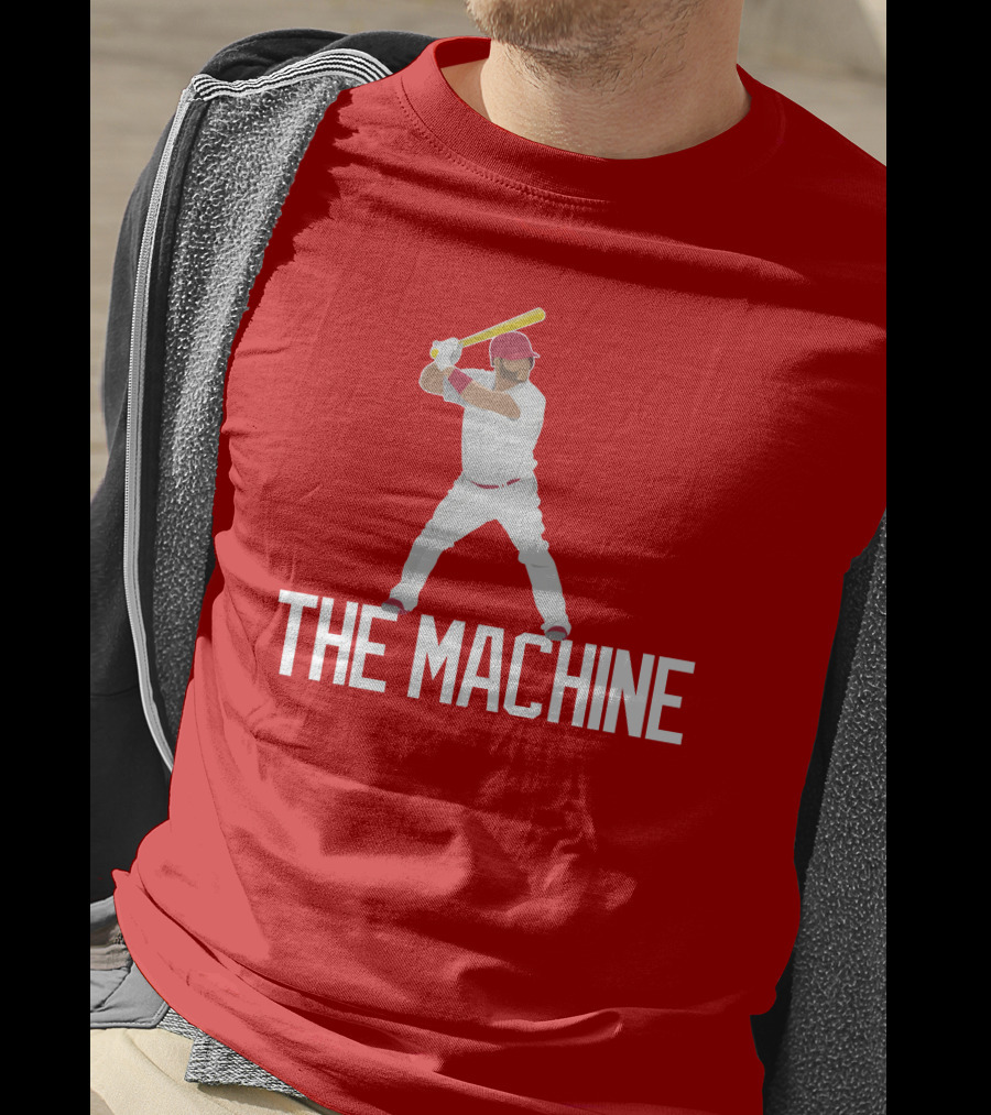 The Machine Baseball Player In White Uniform With Yellow Bat And Red Cap T-Shirt