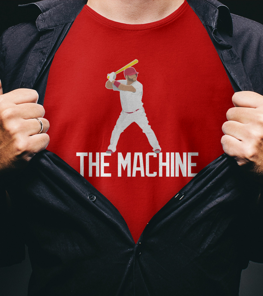 The Machine Baseball Player In White Uniform With Yellow Bat And Red Cap T-Shirt
