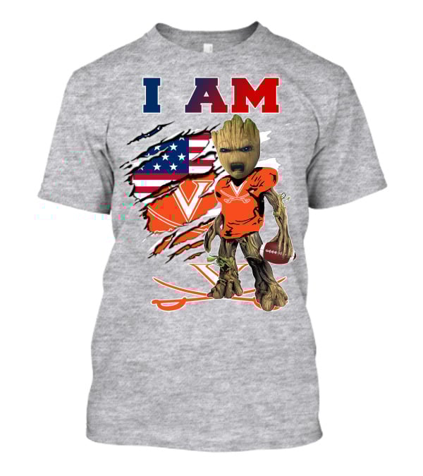 I Am Baby Groot Virginia Cavaliers Football Patriotic Flag T-Shirt