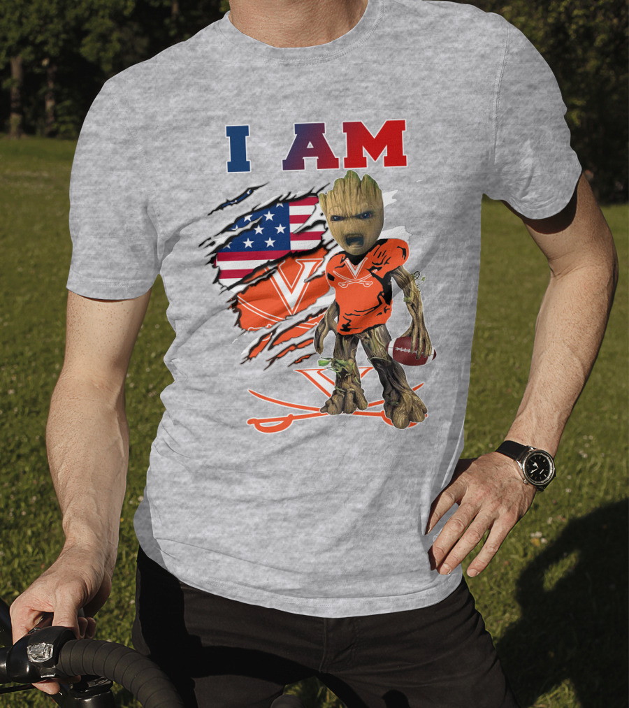 I Am Baby Groot Virginia Cavaliers Football Patriotic Flag T-Shirt