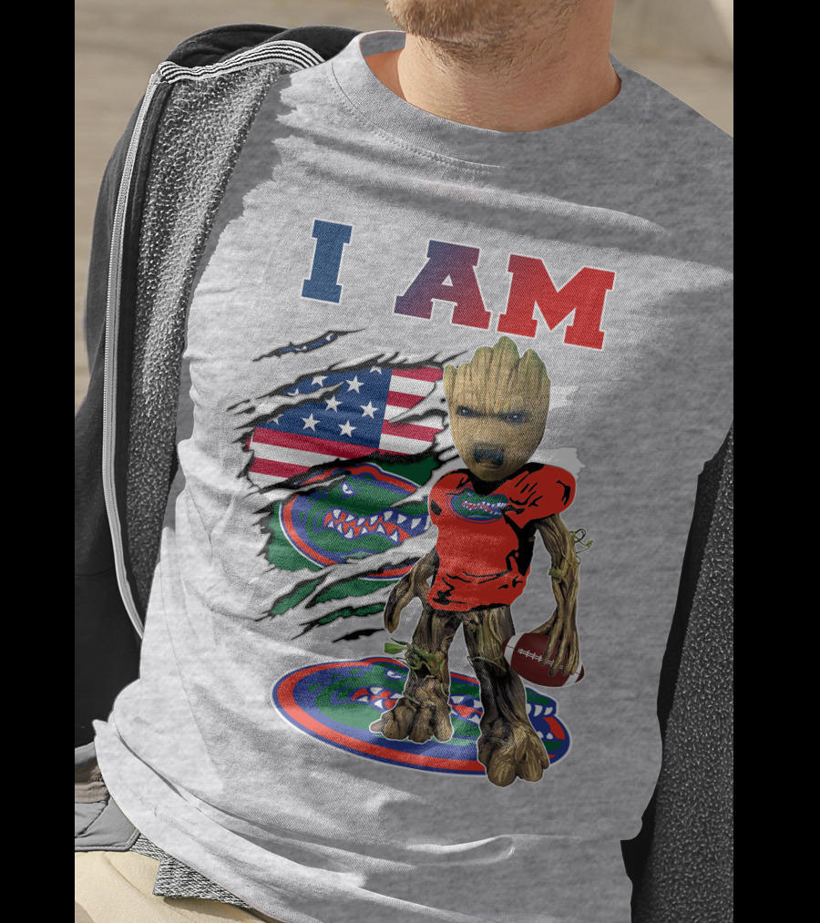 I AM Baby Groot Gators Football American Flag T-Shirt