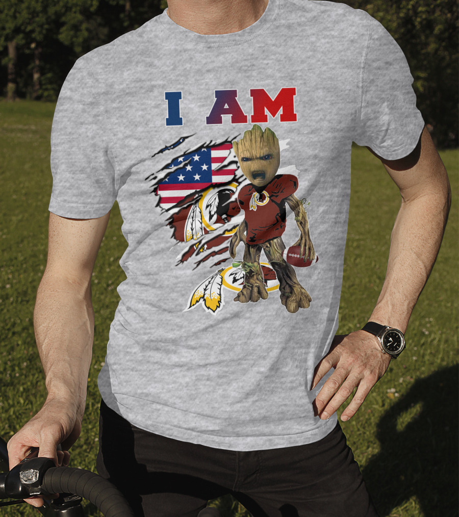 I AM Redskin Baby Groot Football USA Flag T-Shirt