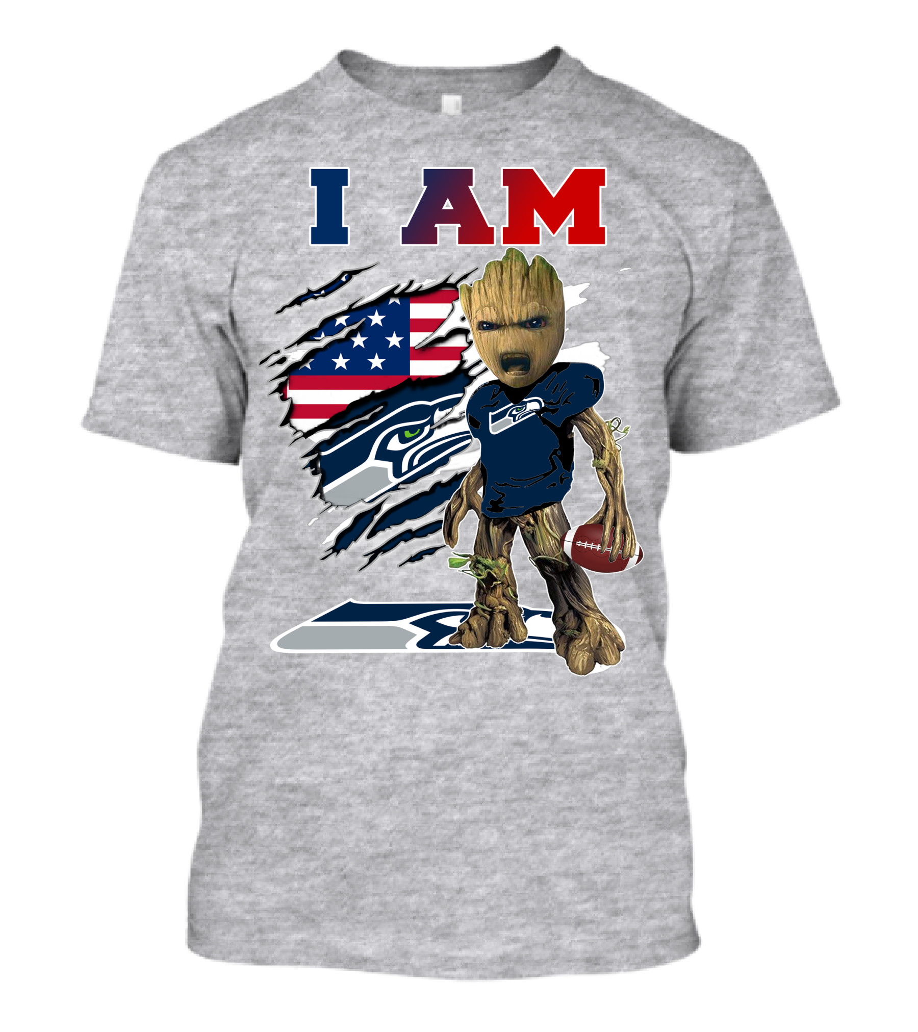 I Am Seahawks Baby Groot Football Patriots Flag T-Shirt