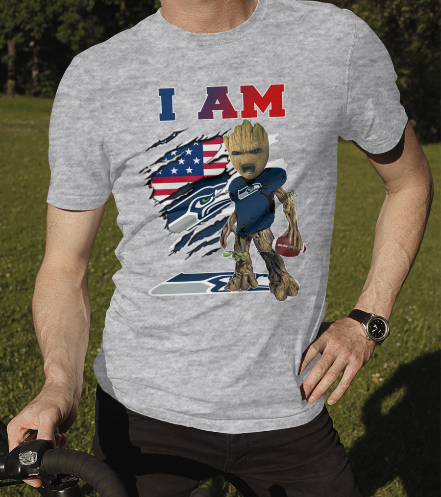 I Am Seahawks Baby Groot Football Patriots Flag T-Shirt