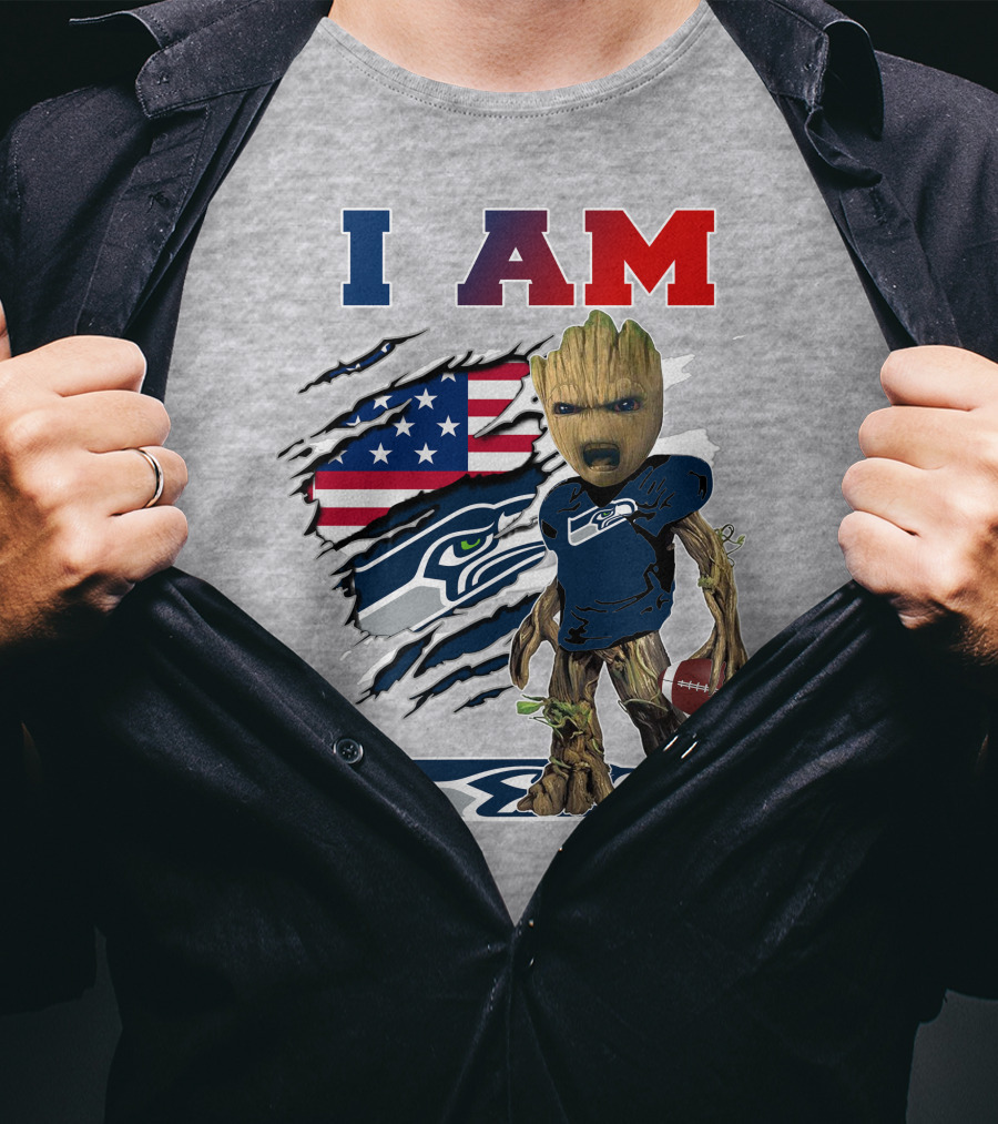 I Am Seahawks Baby Groot Football Patriots Flag T-Shirt